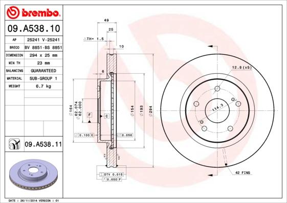 Brembo 09.A538.11 - Brake Disc onlydrive.pro