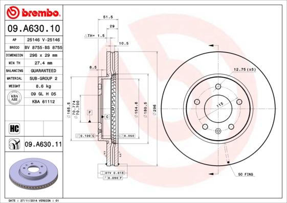 Brembo 09.A630.11 - Stabdžių diskas onlydrive.pro