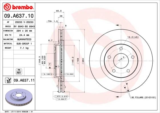 Brembo 09.A637.11 - Brake Disc onlydrive.pro