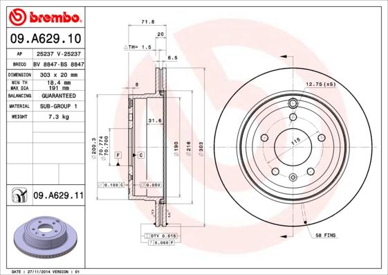 Brembo 09.A629.11 - Stabdžių diskas onlydrive.pro