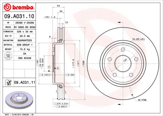 Brembo 09.A031.11 - Piduriketas onlydrive.pro