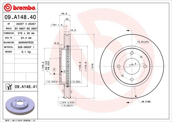 Brembo 09.A148.41 - Brake Disc onlydrive.pro