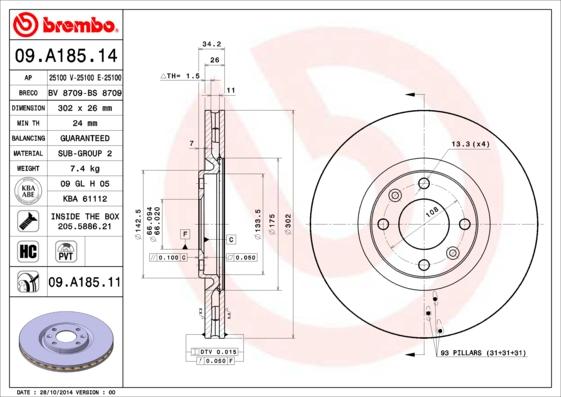 Brembo 09.A185.11 - Brake Disc onlydrive.pro