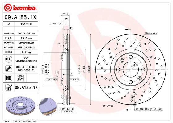 Brembo 09.A185.1X - Jarrulevy onlydrive.pro