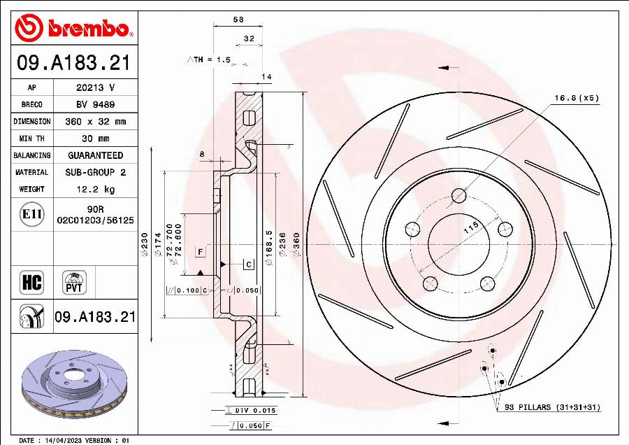 Brembo 09.A183.21 - Brake Disc onlydrive.pro