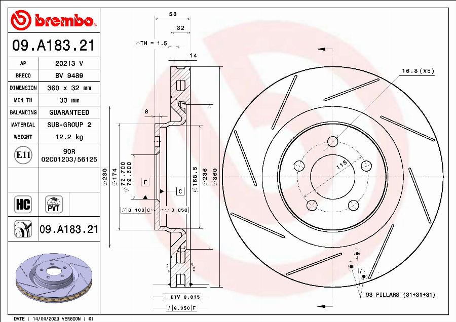 Brembo 09.A183.21 - Bremžu diski onlydrive.pro