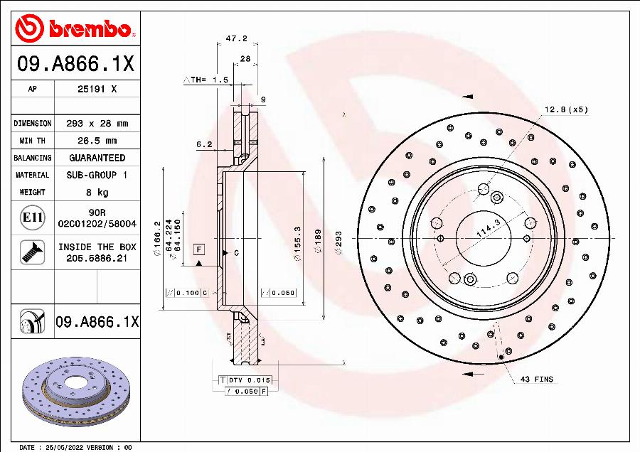 Brembo 09.A866.1X - Bremžu diski onlydrive.pro