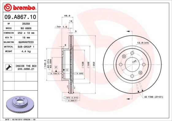 Brembo 09.A867.10 - Brake Disc onlydrive.pro