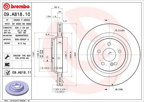 Brembo 09.A818.11 - Jarrulevy onlydrive.pro