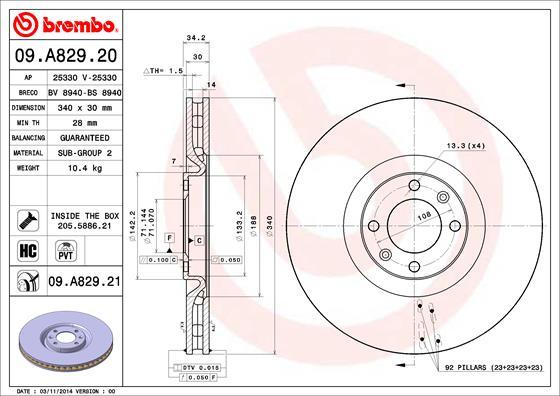 Brembo 09.A829.21 - Тормозной диск onlydrive.pro