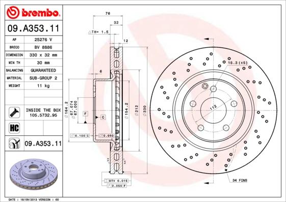 Brembo 09.A353.11 - Brake Disc onlydrive.pro