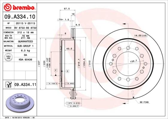 Brembo 09.A334.11 - Brake Disc onlydrive.pro