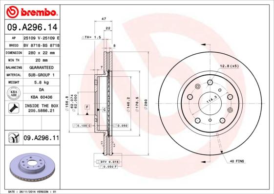 Brembo 09.A296.11 - Brake Disc onlydrive.pro