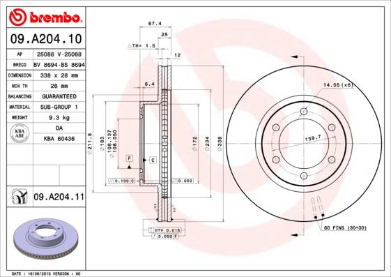 Brembo 09.A204.11 - Piduriketas onlydrive.pro