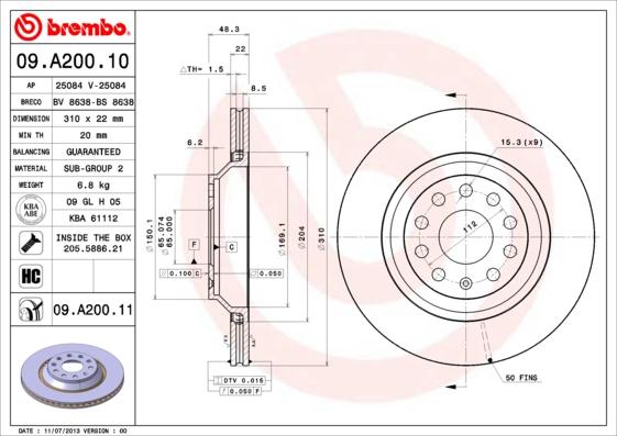 Brembo 09.A200.11 - Brake Disc onlydrive.pro