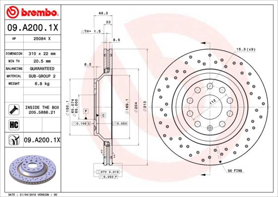 Brembo 09.A200.1X - Brake Disc onlydrive.pro