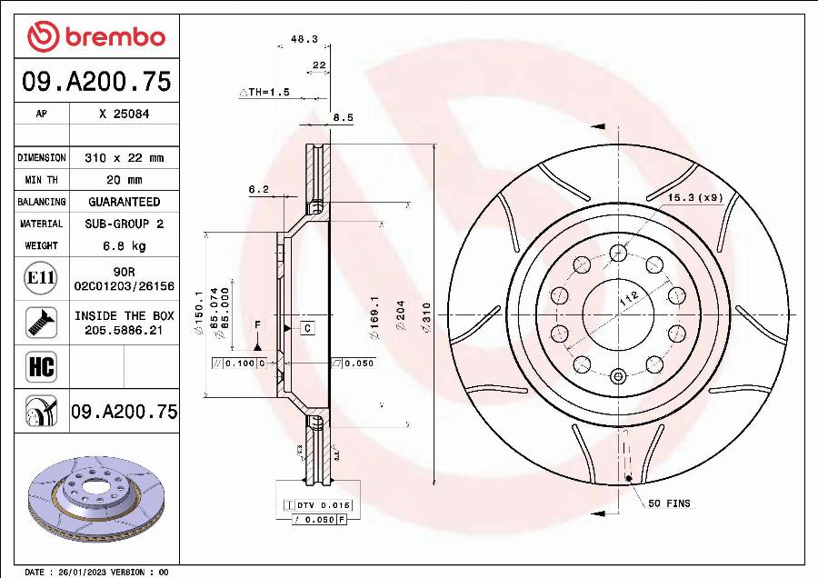 Brembo 09.A200.75 - Jarrulevy onlydrive.pro