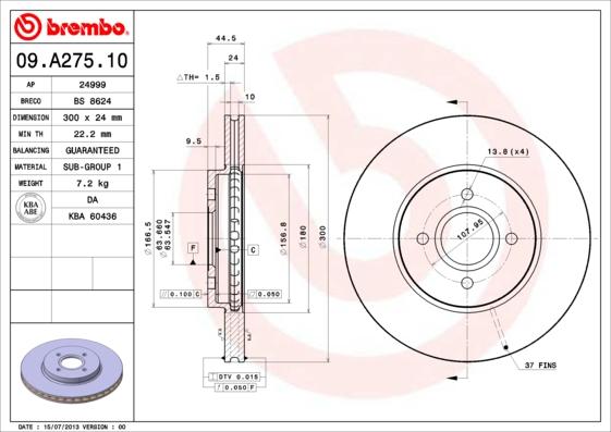 Brembo 09.A275.10 - Stabdžių diskas onlydrive.pro