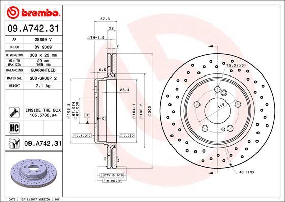 Brembo 09.A742.31 - Bremžu diski onlydrive.pro