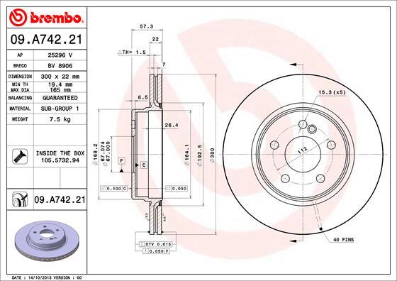 Brembo 09.A742.21 - Bremžu diski onlydrive.pro