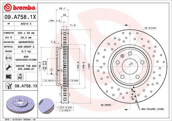 Brembo 09.A758.1X - Stabdžių diskas onlydrive.pro