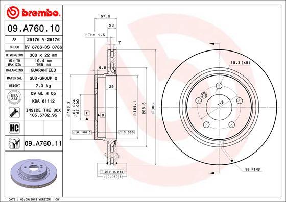 Brembo 09.A760.11 - Bremžu diski onlydrive.pro