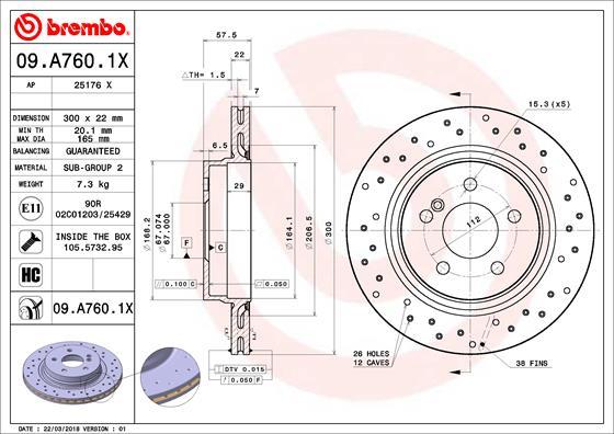 Brembo 09.A760.1X - Bremžu diski onlydrive.pro