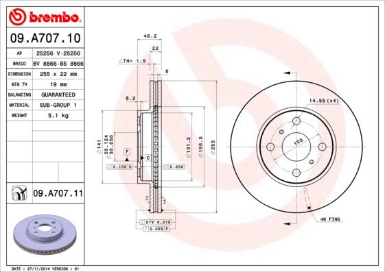 Brembo 09.A707.11 - Brake Disc onlydrive.pro