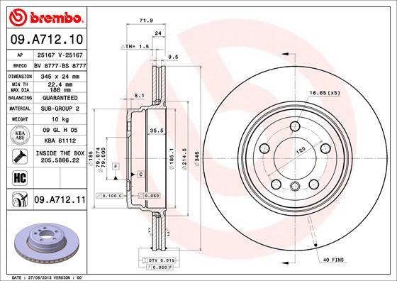 Brembo 09.A712.11 - Bremžu diski onlydrive.pro