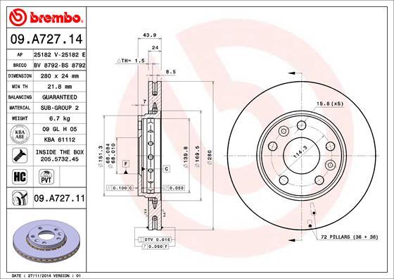 Brembo 09.A727.11 - Jarrulevy onlydrive.pro