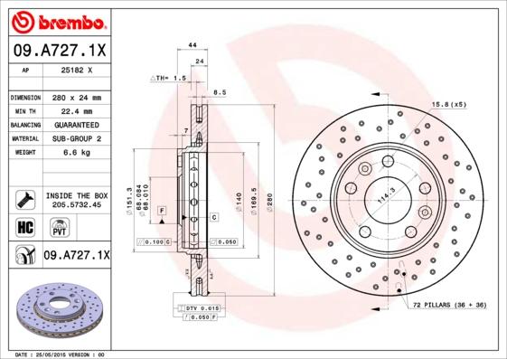 Brembo 09.A727.1X - Тормозной диск onlydrive.pro