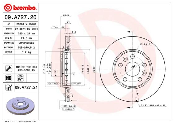 Brembo 09.A727.21 - Brake Disc onlydrive.pro