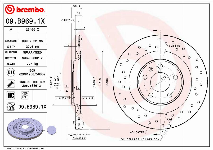 Brembo 09.B969.1X - Stabdžių diskas onlydrive.pro