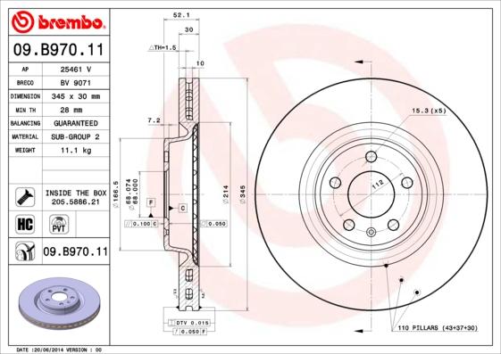 Brembo 09.B970.11 - Stabdžių diskas onlydrive.pro