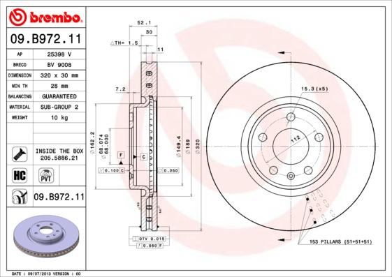 Brembo 09.B972.11 - Bremžu diski onlydrive.pro