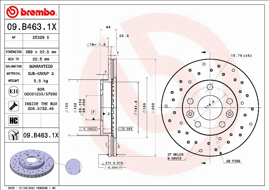 Brembo 09.B463.1X - Jarrulevy onlydrive.pro