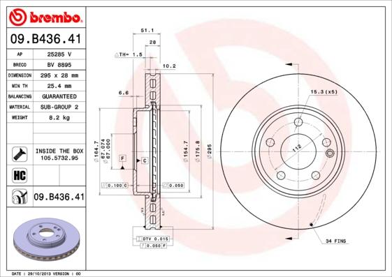 Brembo 09.B436.41 - Piduriketas onlydrive.pro