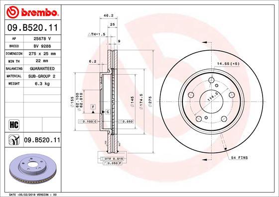 Brembo 09.B520.11 - Brake Disc onlydrive.pro