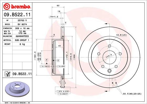 Brembo 09.B522.11 - Brake Disc onlydrive.pro