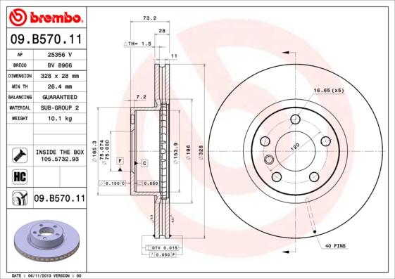 Brembo 09.B570.11 - Bremžu diski onlydrive.pro