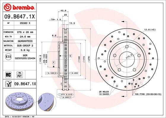 Brembo 09.B647.1X - Piduriketas onlydrive.pro