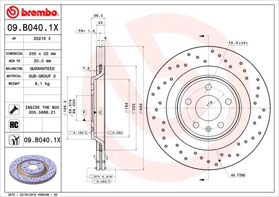 Brembo 09.B040.1X - Тормозной диск onlydrive.pro