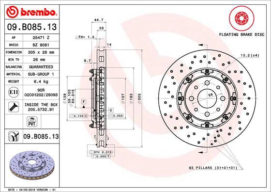 Brembo 09.B085.13 - Stabdžių diskas onlydrive.pro