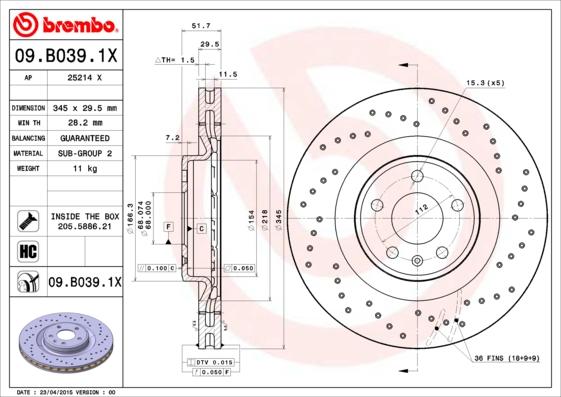 Brembo 09.B039.1X - Brake Disc onlydrive.pro