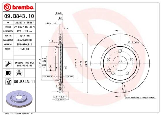 Brembo 09.B843.11 - Brake Disc onlydrive.pro