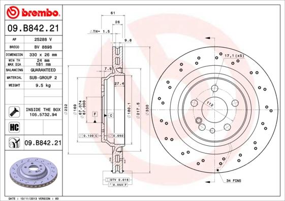 Brembo 09.B842.21 - Brake Disc onlydrive.pro