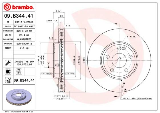 Brembo 09.B344.41 - Stabdžių diskas onlydrive.pro