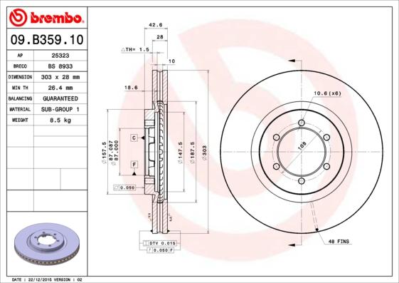 Brembo 09.B359.10 - Brake Disc onlydrive.pro