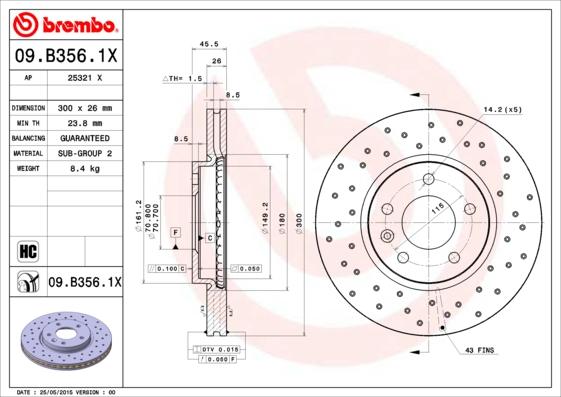 Brembo 09.B356.1X - Bremžu diski onlydrive.pro