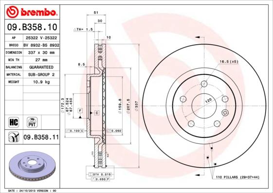 Brembo 09.B358.11 - Stabdžių diskas onlydrive.pro